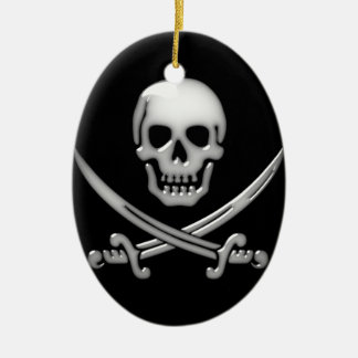 Adorno De Cerámica Calavera pirata y cruces de espadas vidriosas
