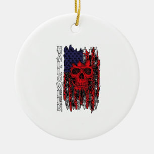 Adorno De Cerámica Calavera Roja de Halloween Bandera Americana Telar