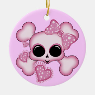 Adorno De Cerámica Calavera rosa corta