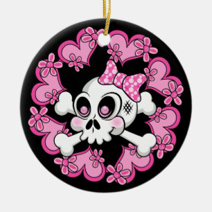 Adorno De Cerámica Calavera y corazones
