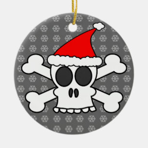 Adorno De Cerámica Calavera y huesos cruzados Santa Hat Copos de niev
