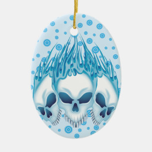 Adorno De Cerámica Calaveras azules en llamas