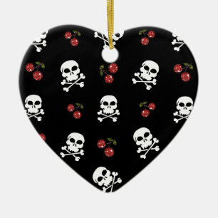 Adorno De Cerámica Calaveras y Cerezas RAB Rockabilly en Negro