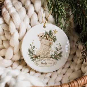 Adorno De Cerámica Calcetín de Navidad personalizado para el primer b