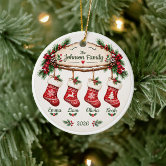 Adorno De Cerámica Calcetín de Navidad personalizado para la familia
