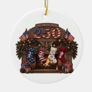 Adorno De Cerámica Calcetín Navideño Patriótico América 250