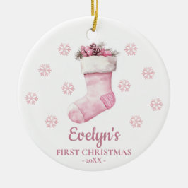 Adorno De Cerámica Calcetín Personalizado Primera Navidad de la Niña