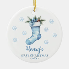 Adorno De Cerámica Calcetín Primera Navidad Personalizada del Bebé