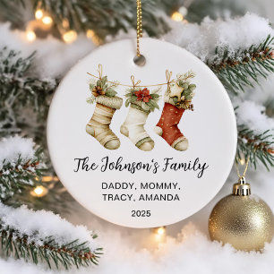 Adorno De Cerámica Calcetines de acuarela de Navidad familiares
