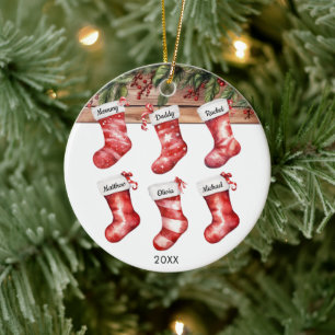 Adorno De Cerámica Calcetines de Navidad para familia de 6 seis acuar