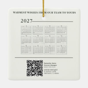 Adorno De Cerámica Calendario 2027 Cottage Navidad Código QR Negocio