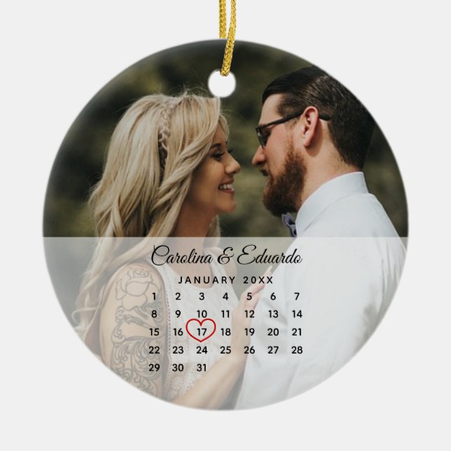 Adorno De Cerámica Calendario de Aniversario del Boda de Fotografías  (Frente)