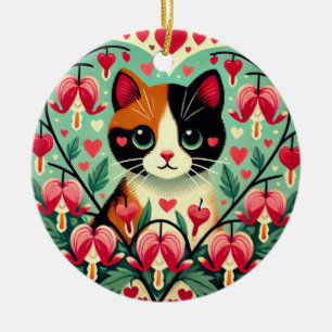 Adorno De Cerámica Calico Cat love