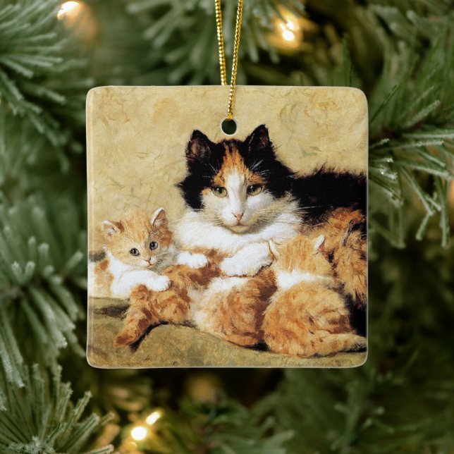 Adorno De Cerámica Calico Mom & Kittens ・ H. Ronner-Knip (Árbol)