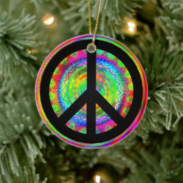 Adorno De Cerámica Calidoscopio Fractal Colorido Símbolo de Paz Negro
