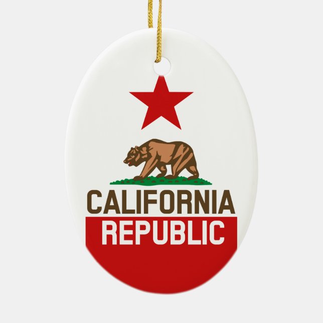 Adorno De Cerámica CALIFORNIA Bandera Estatal REPÚBLICA Gran Estrella (Atrás)