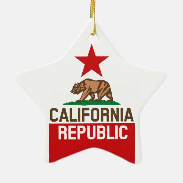 Adorno De Cerámica CALIFORNIA Bandera Estatal REPÚBLICA Gran Estrella (Atrás)