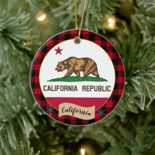 Adorno De Cerámica California, plataforma de búfalos rojos y bandera 