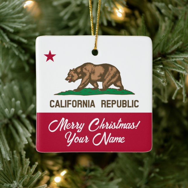 Adorno De Cerámica California Republic state flag custom Christmas (Árbol)