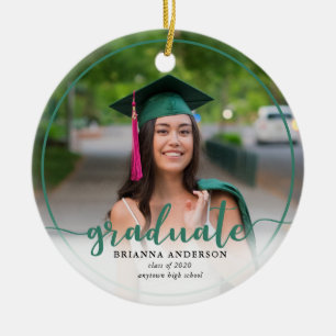 Adorno De Cerámica Caligrafía de foto de graduado verde oscuro