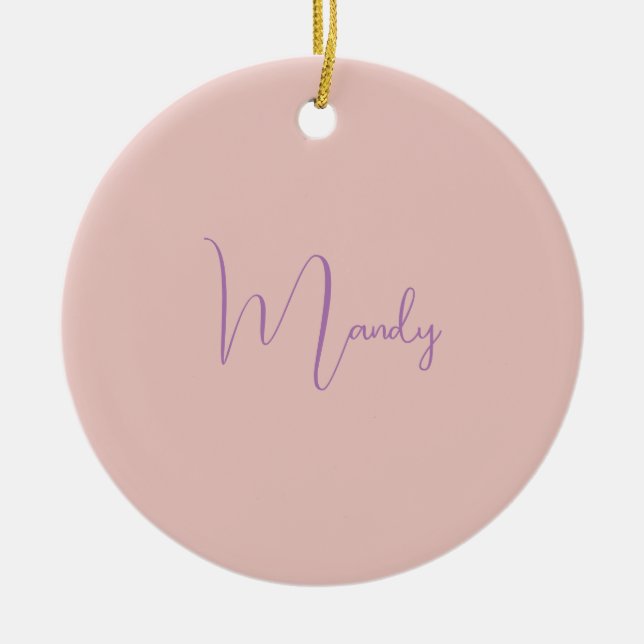 Adorno De Cerámica Caligrafía Elegante Rosa Plata de Oro Nombre simpl (Frente)