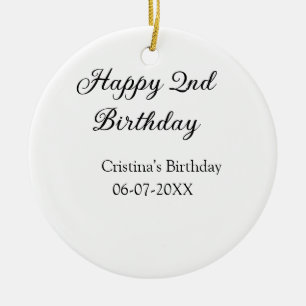 Adorno De Cerámica caligrafía simple mínimo feliz segundo cumpleaños