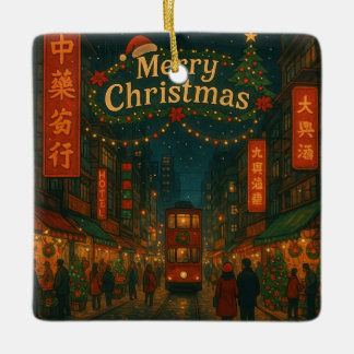 Adorno De Cerámica Calle de Navidad Hong Kong maravillosa