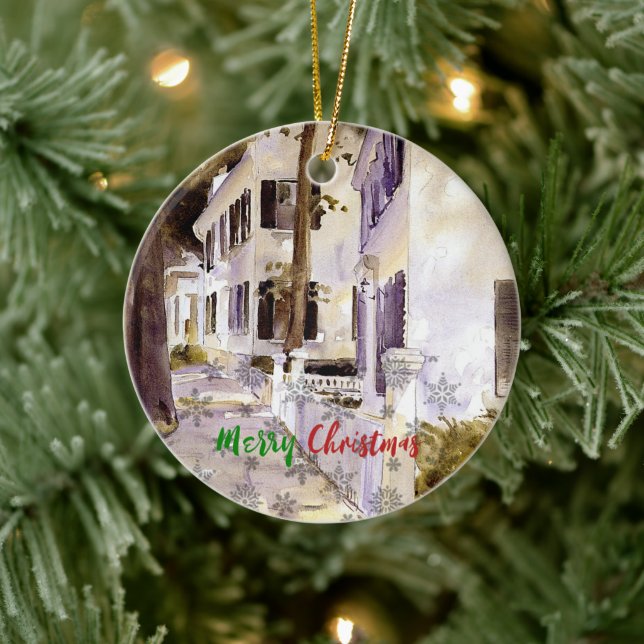 Adorno De Cerámica Calle Principal, Nantucket, Feliz Navidad (Árbol)