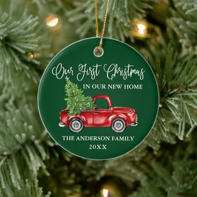 Adorno De Cerámica Calligrafía Primera Navidad Nuevo Camión Hogar Ver (Árbol)