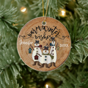 Adorno De Cerámica Calurosos deseos de invierno - Hombres de nieve