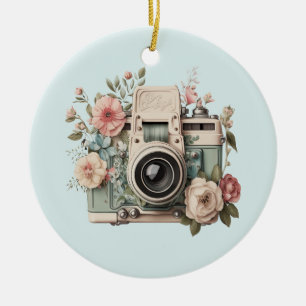 Adorno De Cerámica Cámara con Flores Retro Pastel