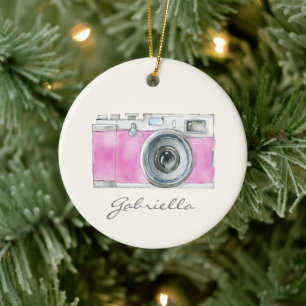 Adorno De Cerámica Cámara Personalizada de Acuarela Rosa Retro