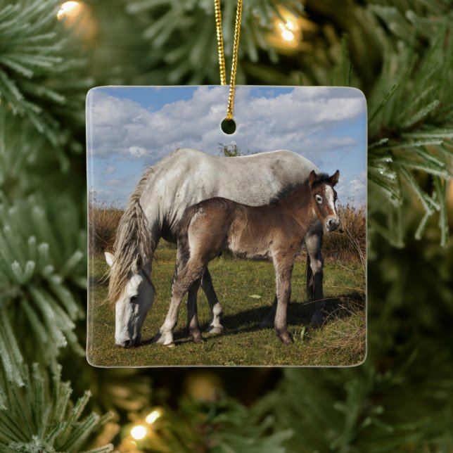 Adorno De Cerámica Camargue Horse Fool con la madre (Árbol)