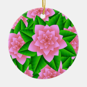 Adorno De Cerámica Camelias rosas de hielo y hojas verdes