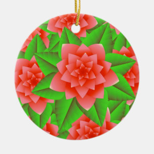 Adorno De Cerámica Camellias Naranja de coral y hojas verdes