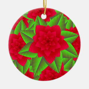 Adorno De Cerámica Camellias rojas oscuras y hojas verdes