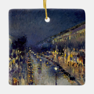 Adorno De Cerámica Camille Pissarro - Bulevar Montmartre de noche
