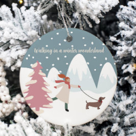 Adorno De Cerámica Caminando en invierno con el tema de Mascota de pe