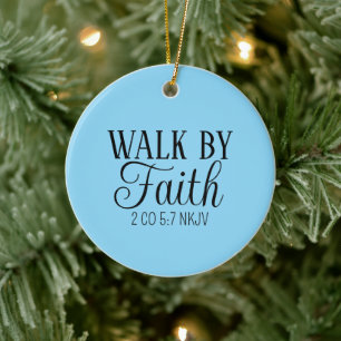 Adorno De Cerámica Caminata navideña por Faith Blue Bible Verse