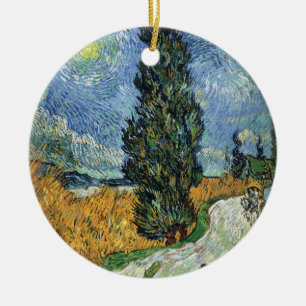 Adorno De Cerámica Camino con Cipreses Impresionismo de Van Gogh