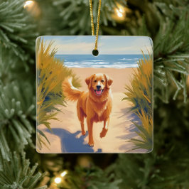 Adorno De Cerámica Camino de la playa para Golden Retriever | Perro d