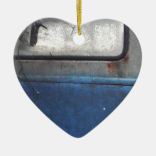 Adorno De Cerámica Camión blanco y azul brillante