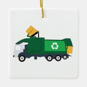 Adorno De Cerámica Camión de basura de reciclaje