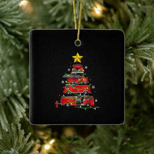 Adorno De Cerámica Camión de bomberos árbol de Navidad hombres mujere
