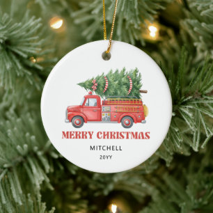 Adorno De Cerámica Camión de bomberos personalizado de Navidad