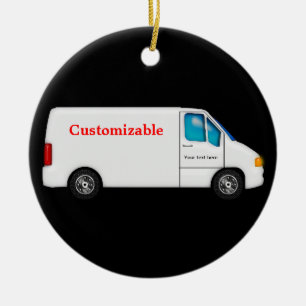 Adorno De Cerámica Camión de entrega blanca - Personalizable