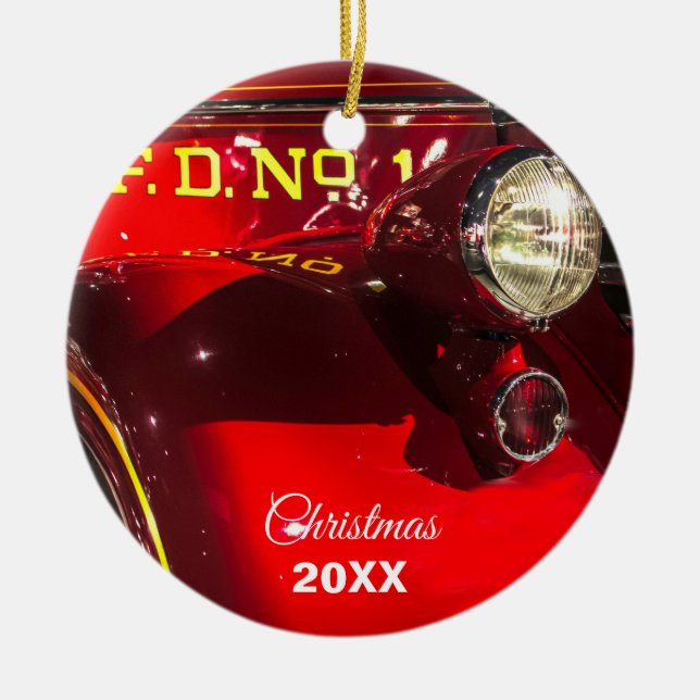 Adorno De Cerámica Camión de fuego rojo y cromado (Frente)