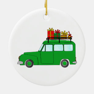 Adorno De Cerámica Camión de Navidades verdes con regalos
