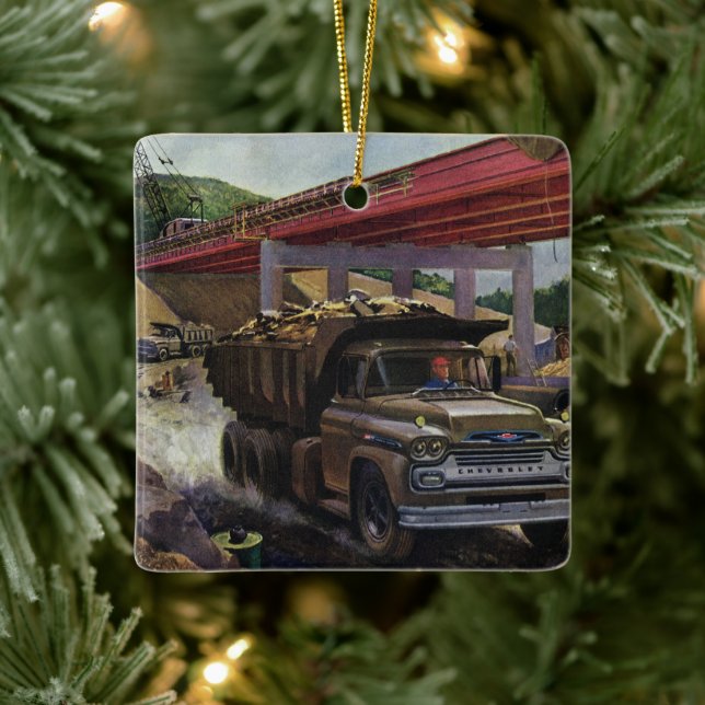 Adorno De Cerámica Camión de volcado de negocios de época en un lugar (Árbol)