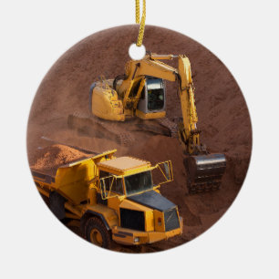 Adorno De Cerámica Camión Digger y Dump